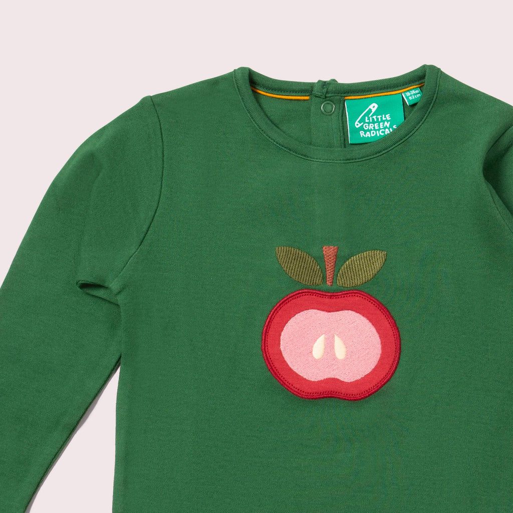 Long sleeved t-shirt- red apple appliqué