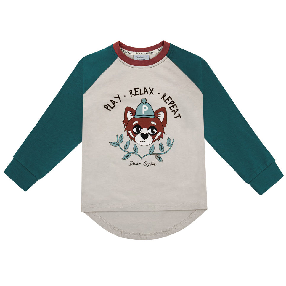Raglan long sleeved top- red panda