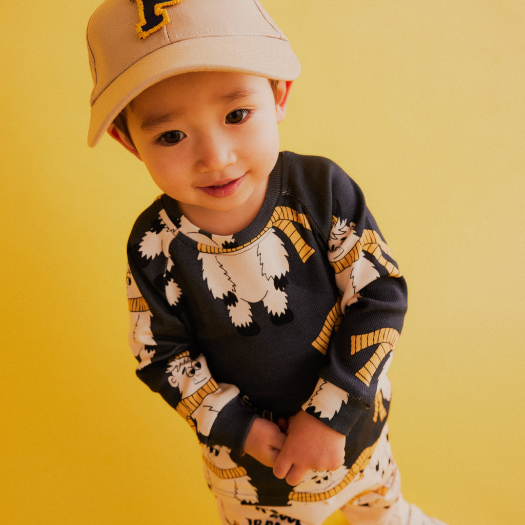 Ribbed long sleeved top- dark yeti: Size 1-2Y