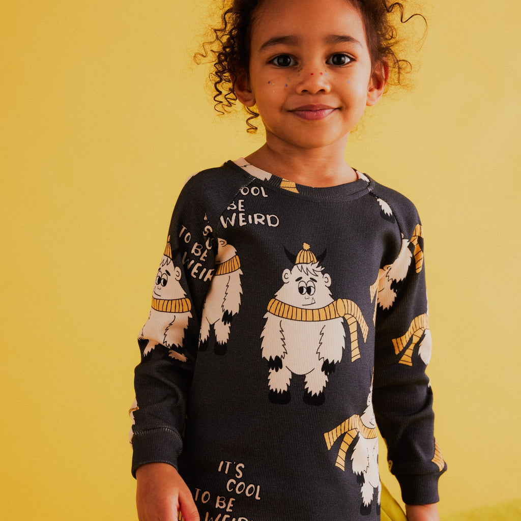 Ribbed long sleeved top- dark yeti: Size 1-2Y