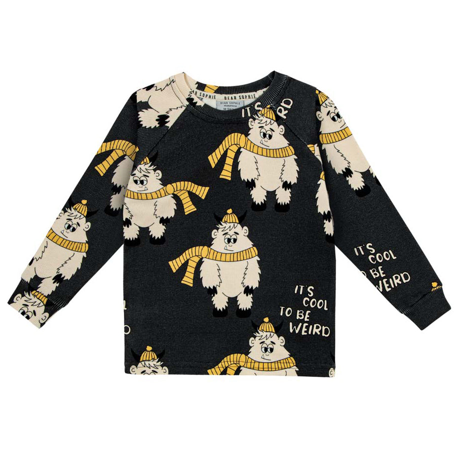 Ribbed long sleeved top- dark yeti: Size 1-2Y