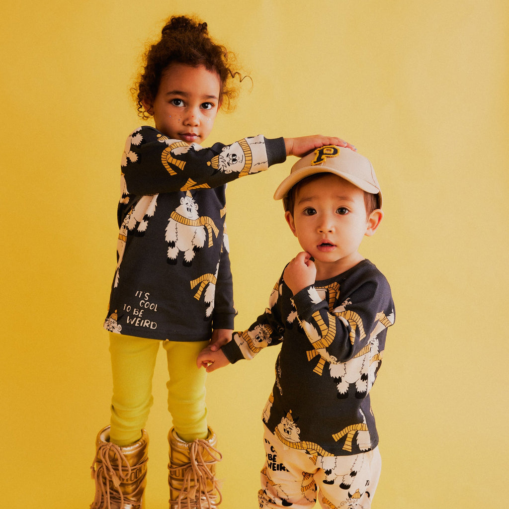Ribbed long sleeved top- dark yeti: Size 1-2Y