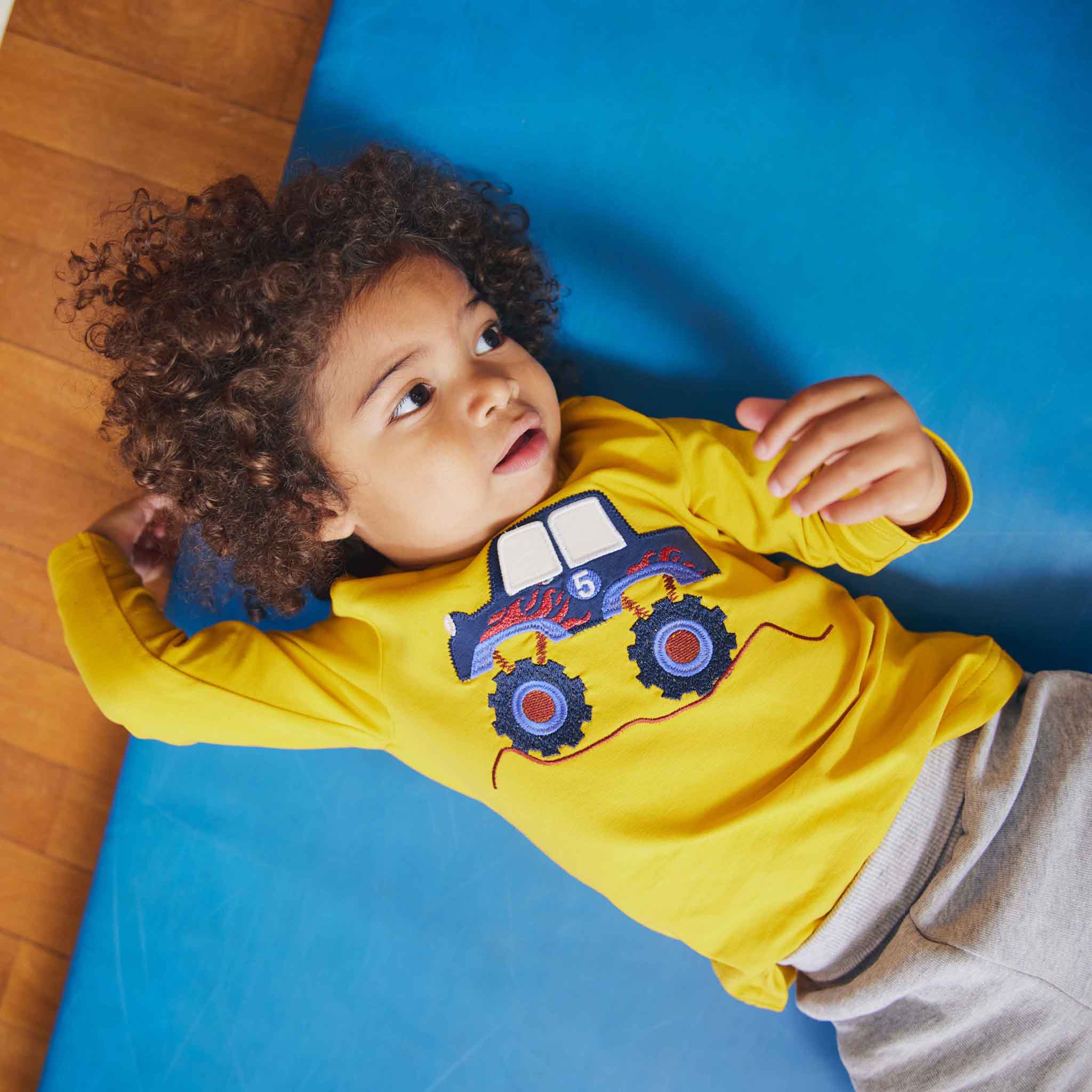 Long sleeved top- monster truck appliqué