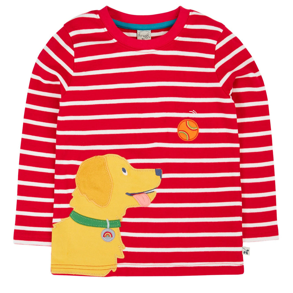 Long-sleeved t-shirt- red stripe/dog appliqué