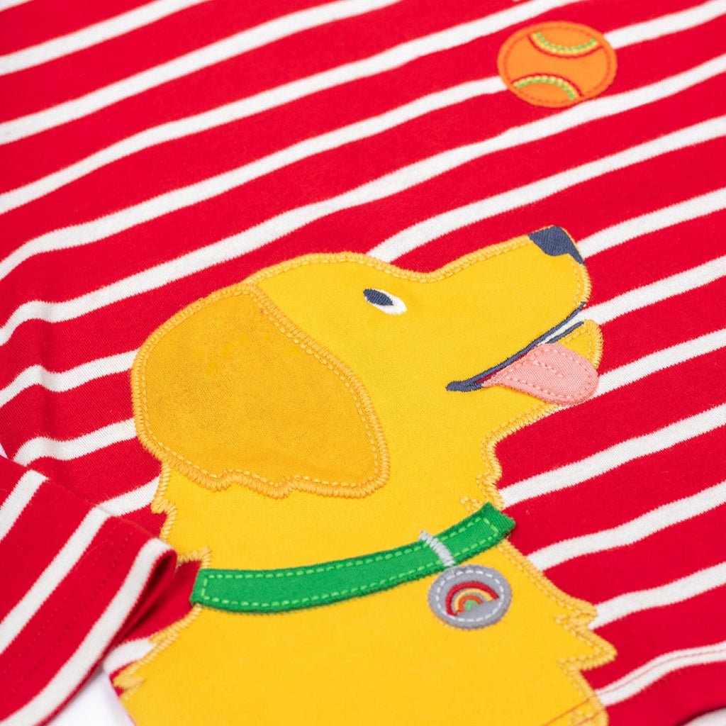 Long-sleeved t-shirt- red stripe/dog appliqué