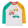 Long-sleeved raglan t-shirt- vehicles appliqué