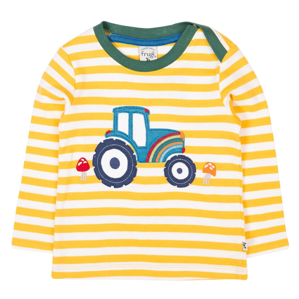 Long-sleeved t-shirt- bumblebee stripe/tractor appliqué