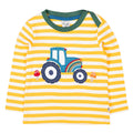 Long-sleeved t-shirt- bumblebee stripe/tractor appliqué