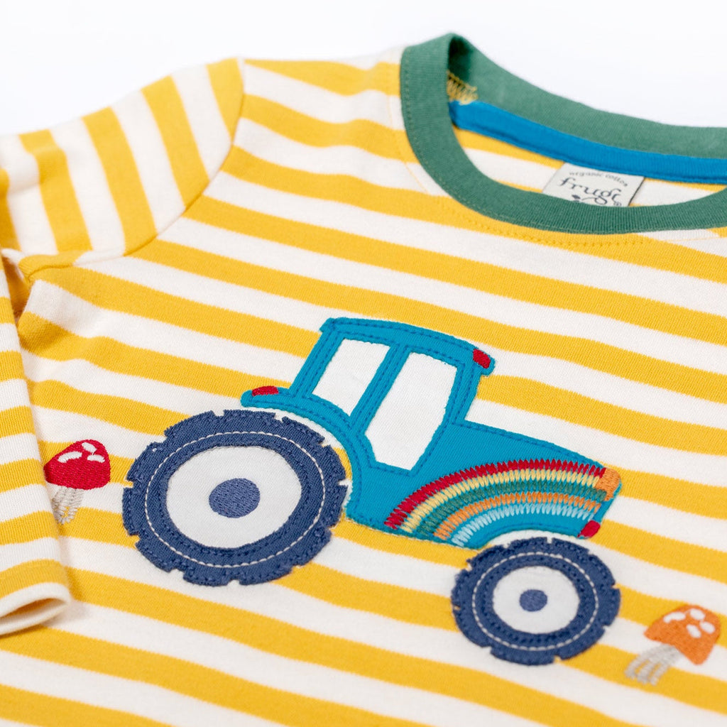 Long-sleeved t-shirt- bumblebee stripe/tractor appliqué