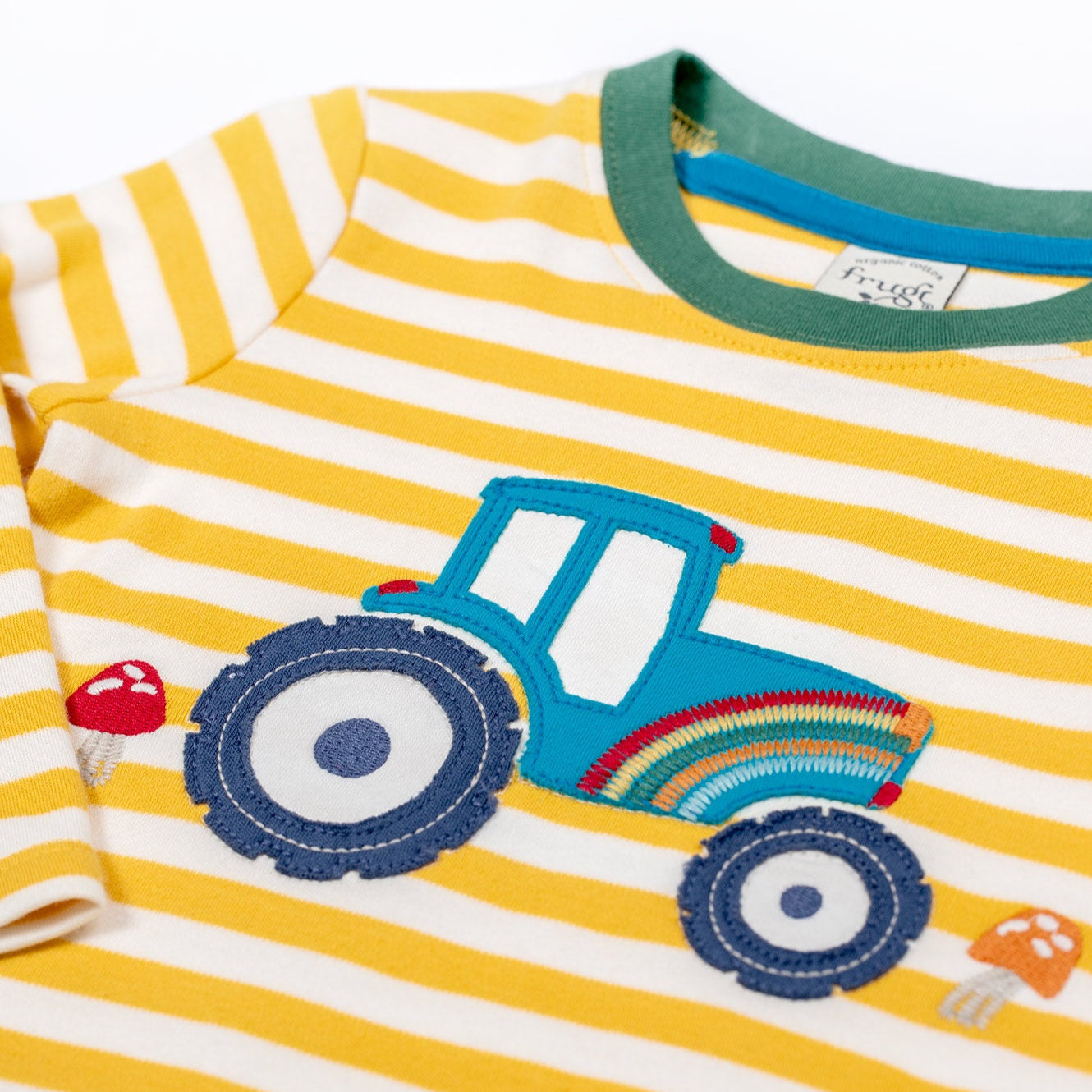 Long-sleeved t-shirt- bumblebee stripe/tractor appliqué