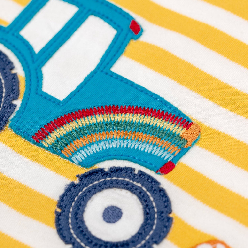 Long-sleeved t-shirt- bumblebee stripe/tractor appliqué