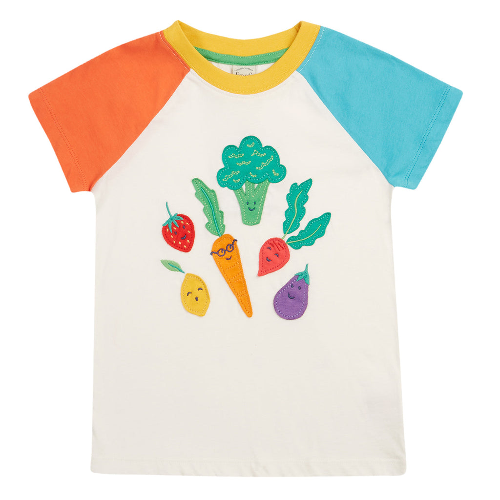 Short-sleeved raglan t-shirt- vegetable pals appliqué