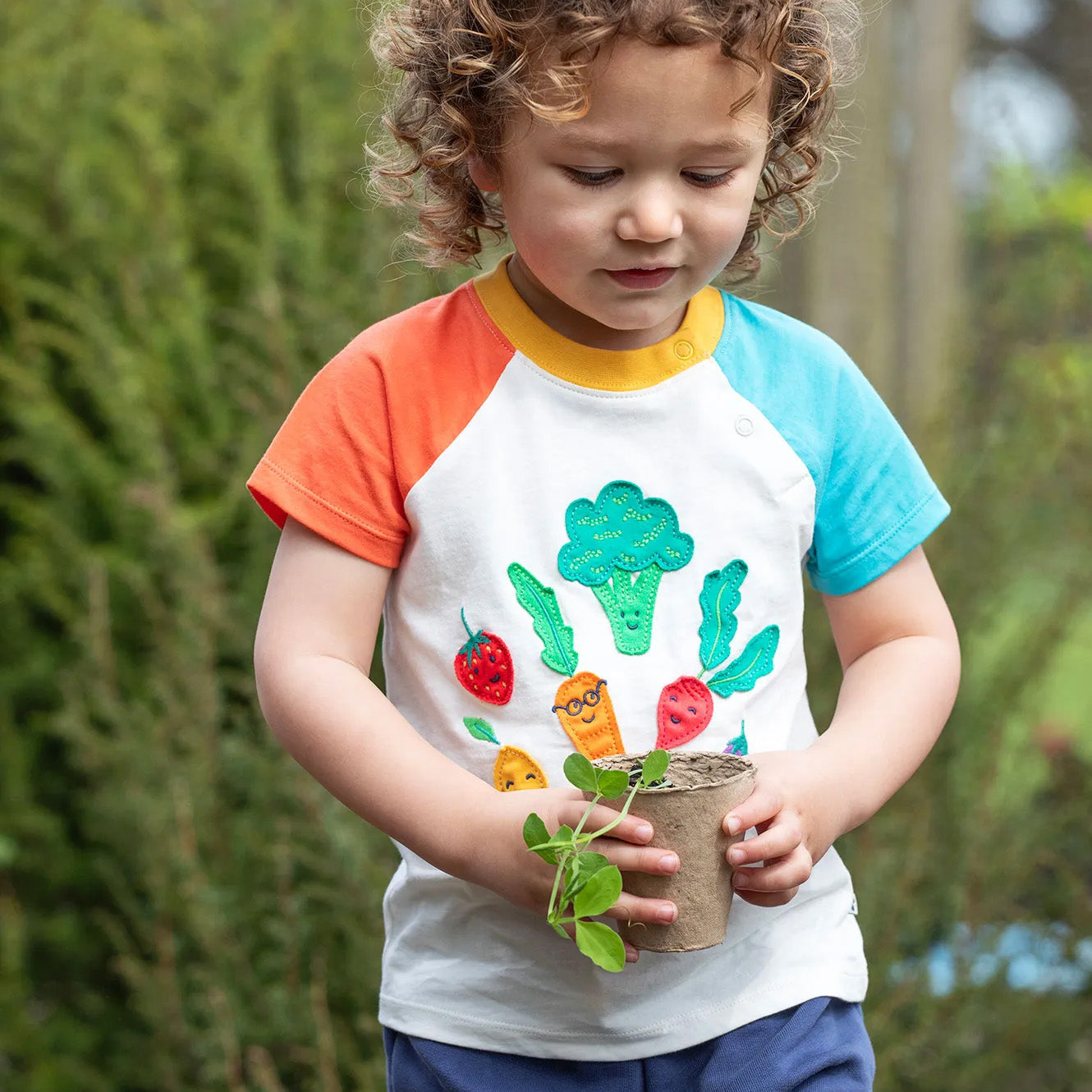 Short-sleeved raglan t-shirt- vegetable pals appliqué