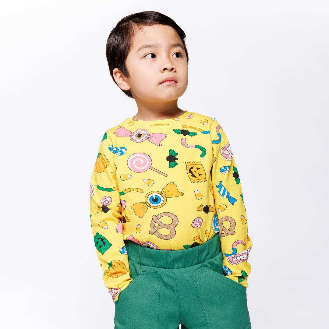 Long-sleeved t-shirt- Halloween candy, yellow