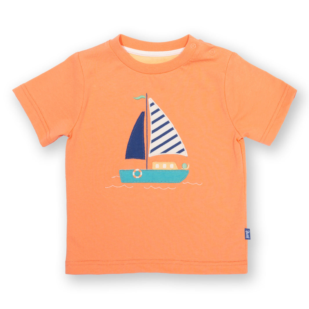 Short-sleeved t-shirt- sailing snail appliqué