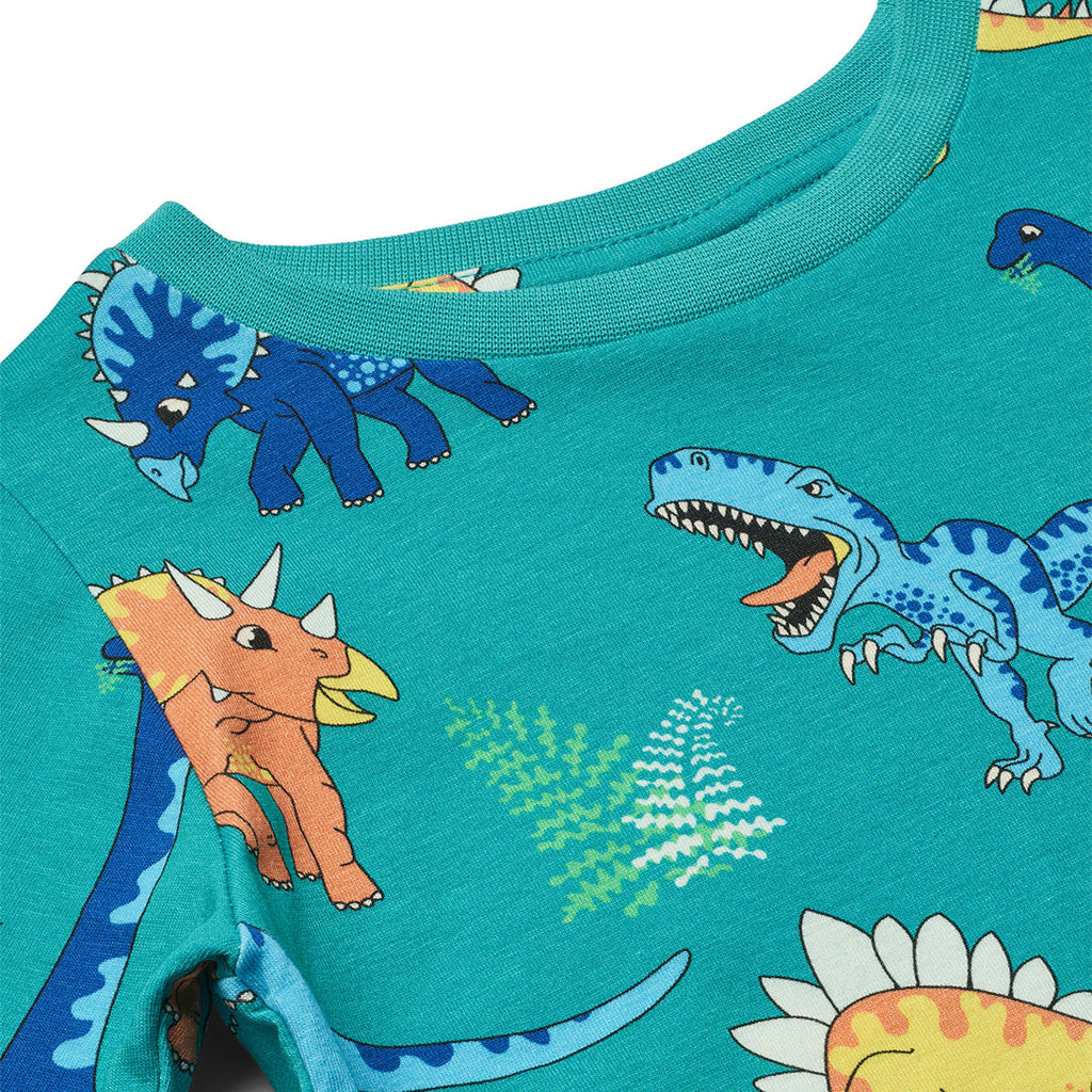 Long-sleeved t-shirt- dinosaurs, teal