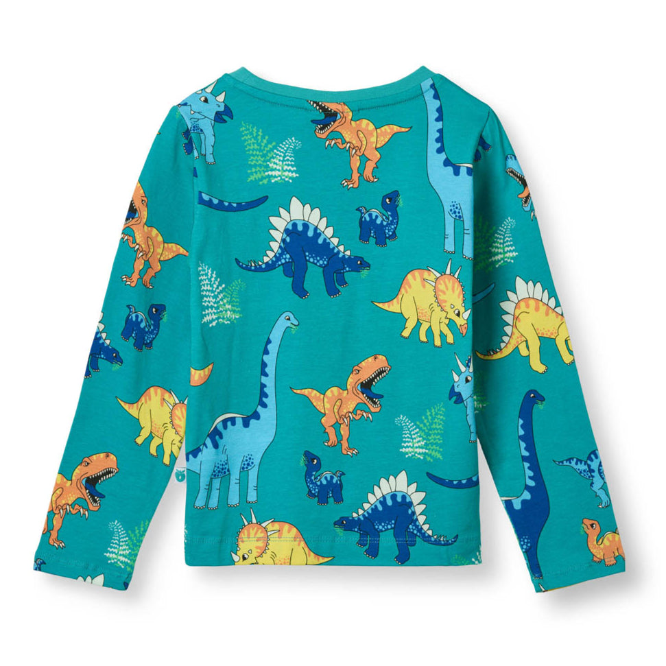 Long-sleeved t-shirt- dinosaurs, teal