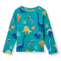 Long-sleeved t-shirt- dinosaurs, teal