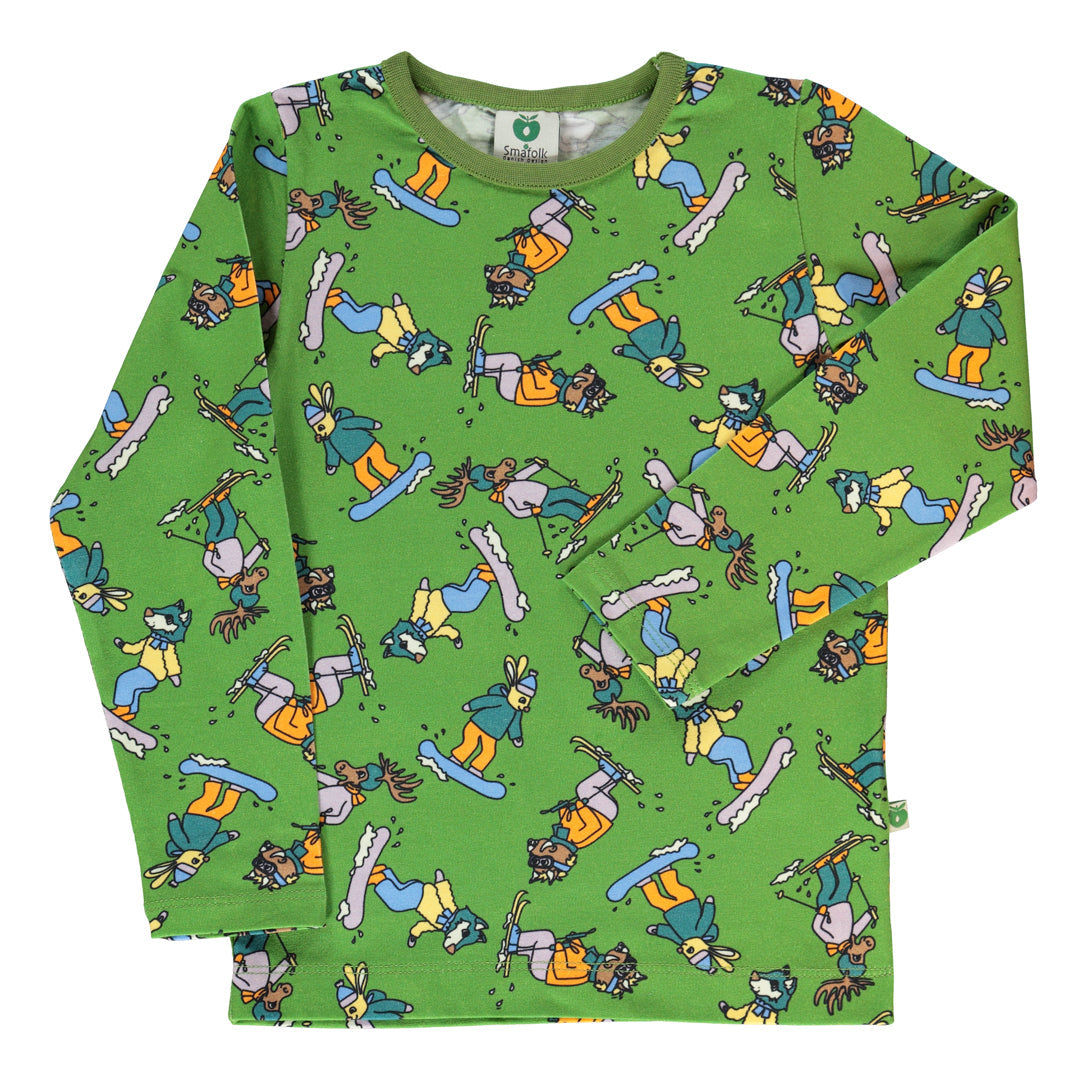 Long-sleeved t-shirt- skiing, moss green