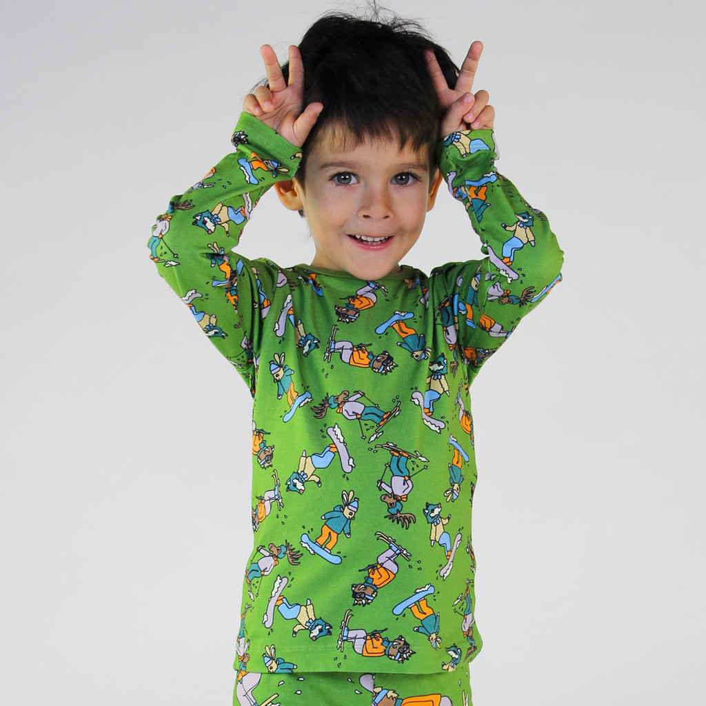 Long-sleeved t-shirt- skiing, moss green