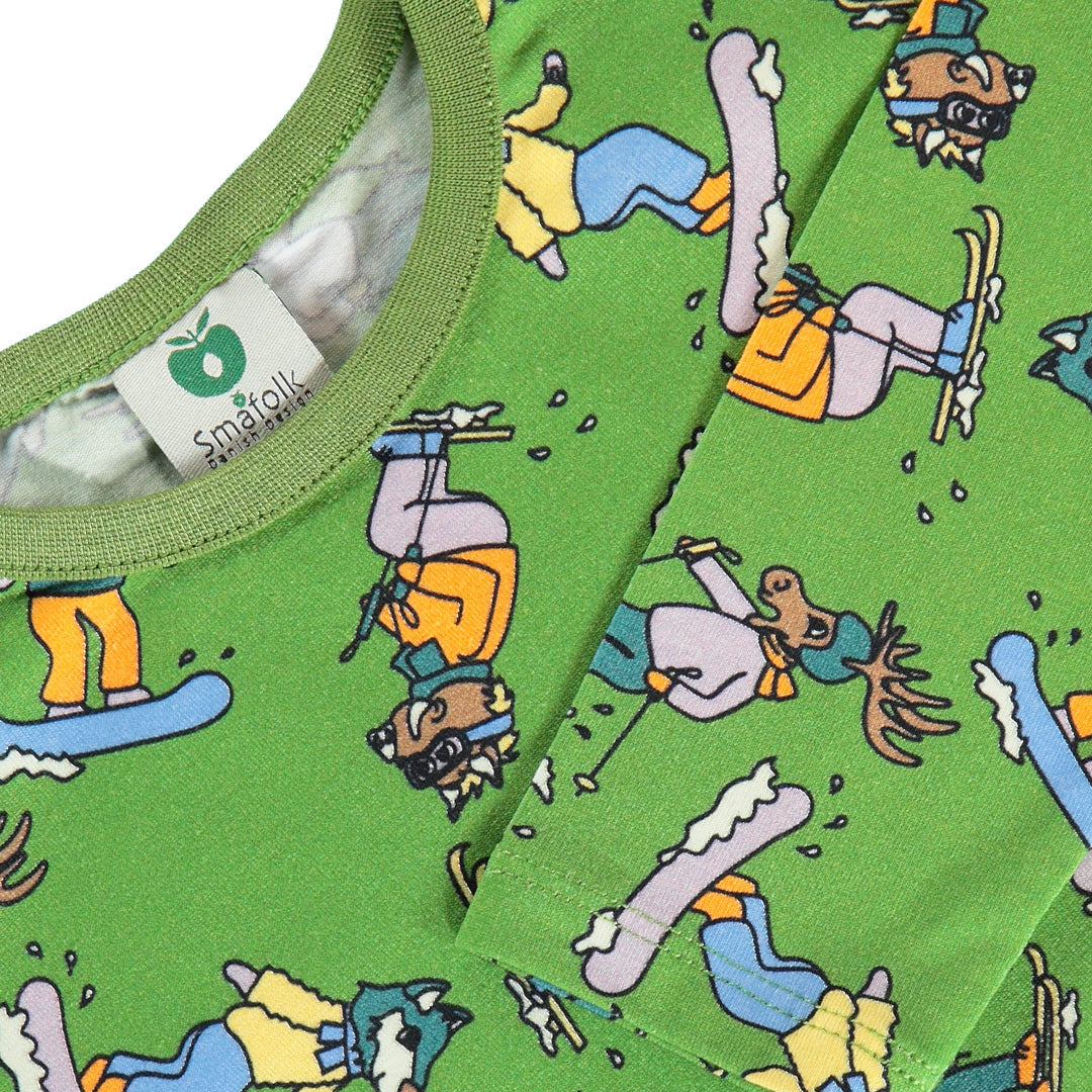 Long-sleeved t-shirt- skiing, moss green
