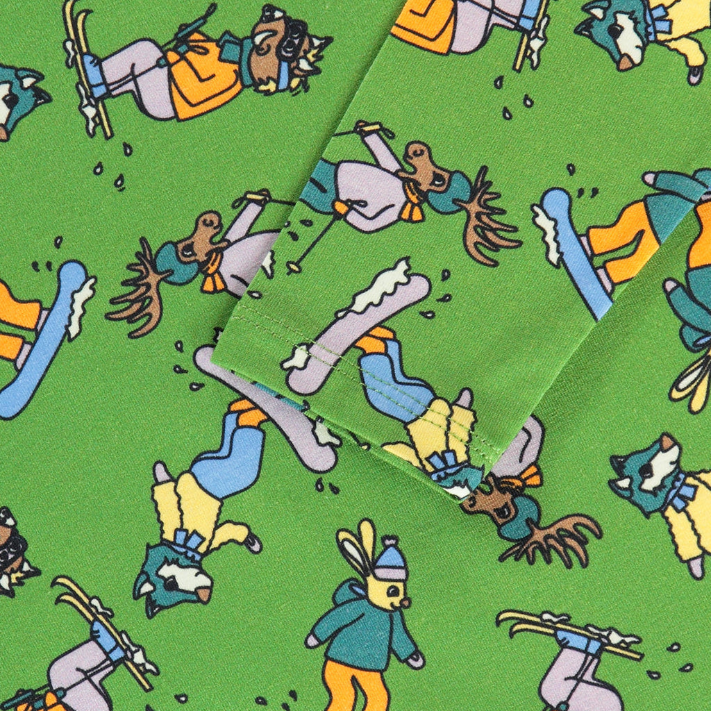 Long-sleeved t-shirt- skiing, moss green