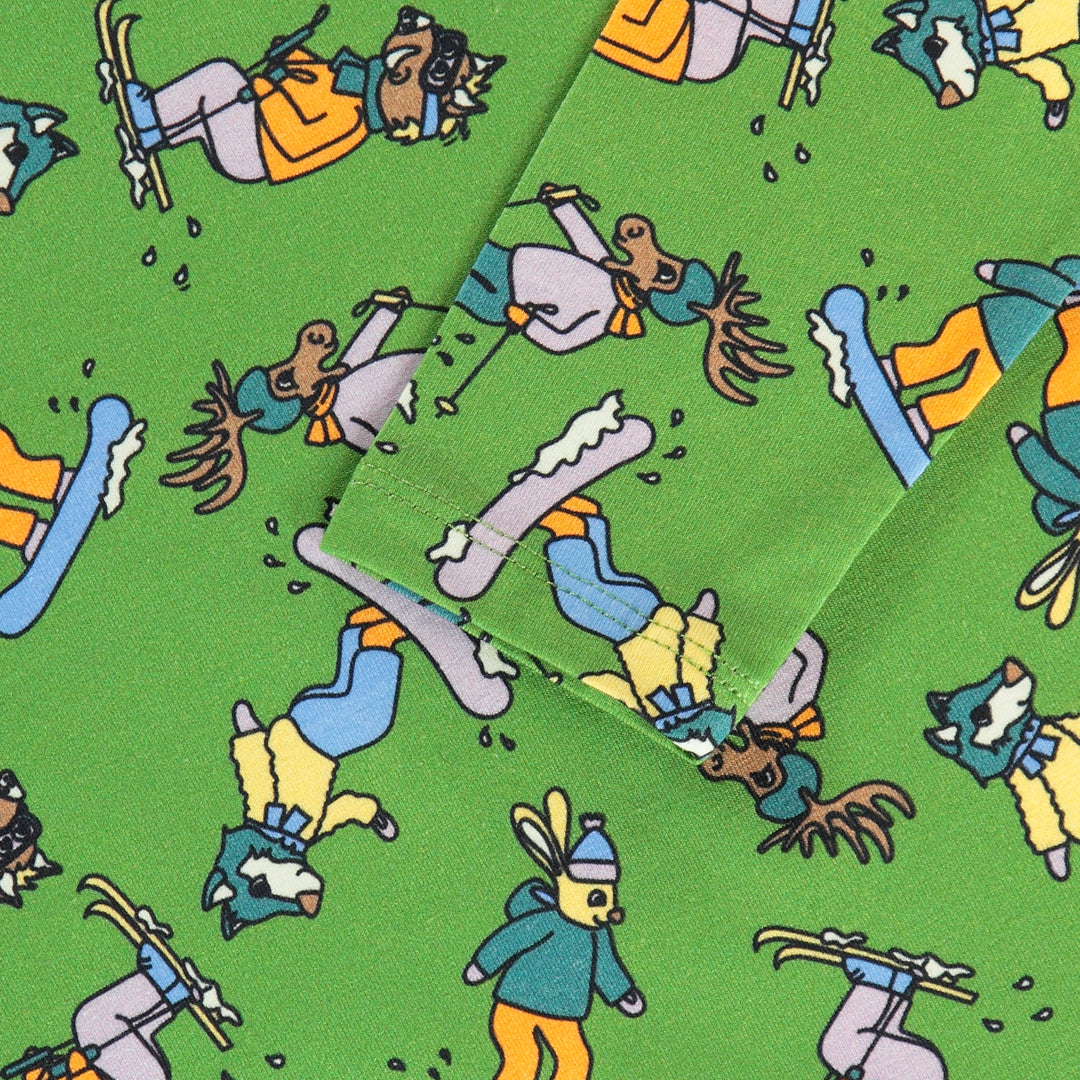 Long-sleeved t-shirt- skiing, moss green