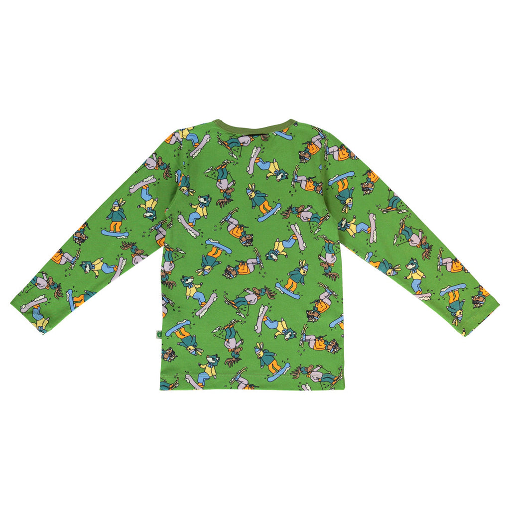 Long-sleeved t-shirt- skiing, moss green