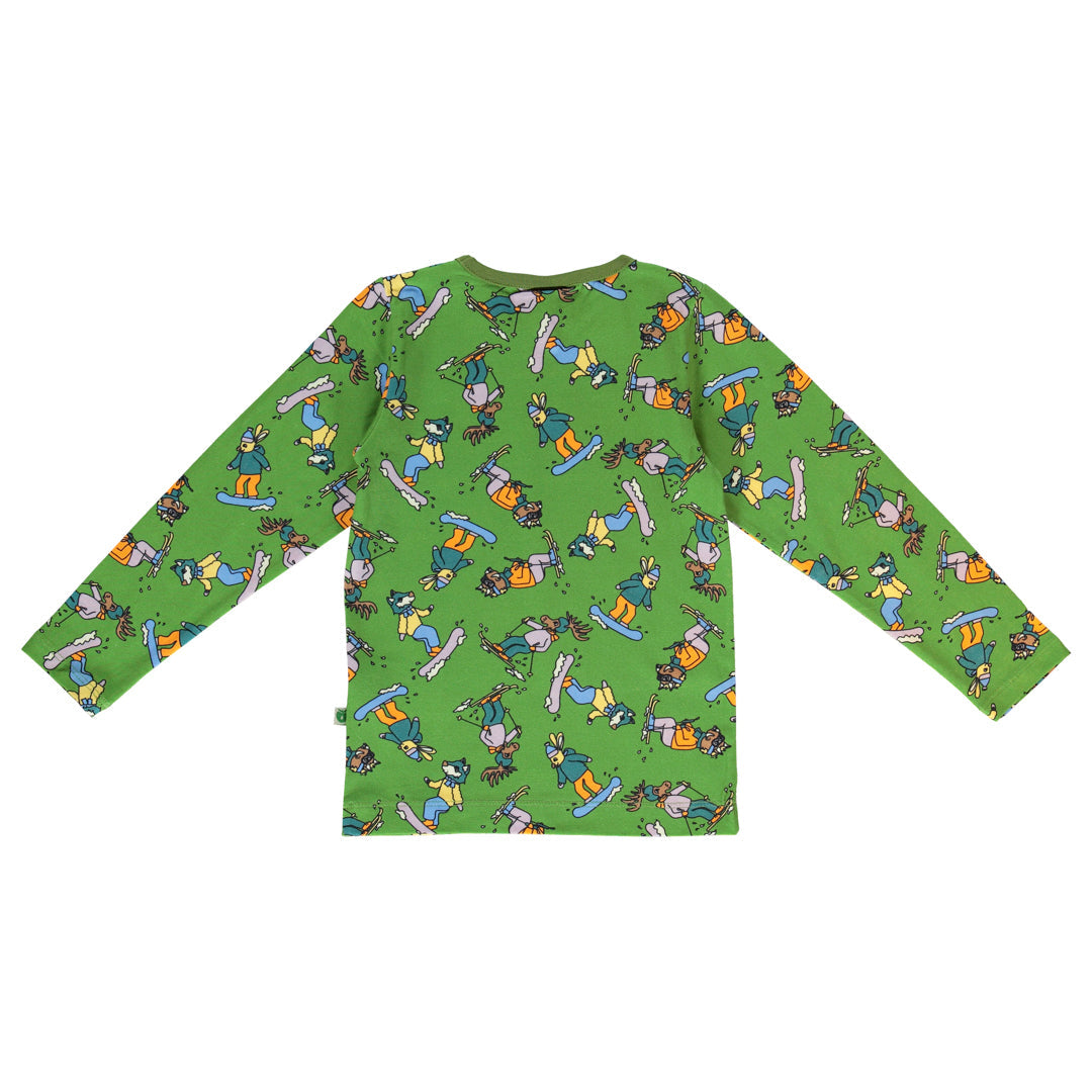 Long-sleeved t-shirt- skiing, moss green