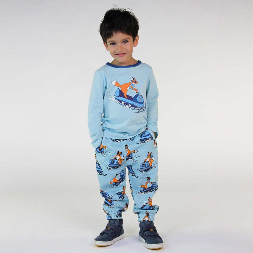 Long-sleeved t-shirt- snowmobile, stratosphere blue