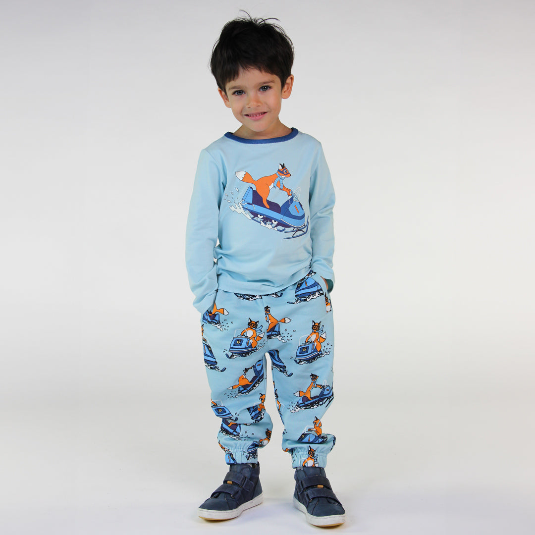 Long-sleeved t-shirt- snowmobile, stratosphere blue