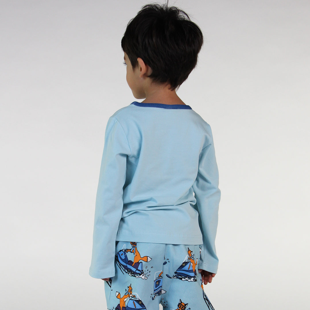 Long-sleeved t-shirt- snowmobile, stratosphere blue