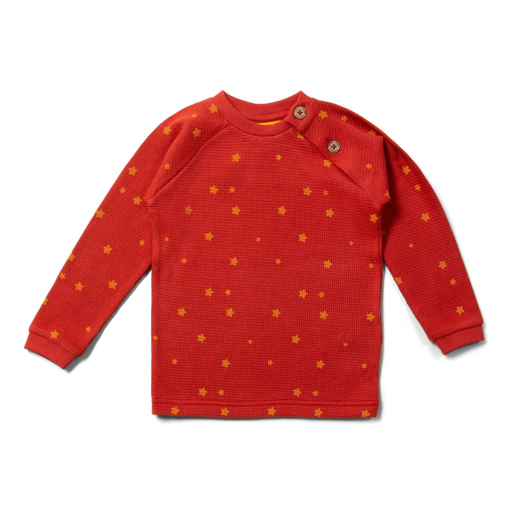 Waffle long-sleeved button top- hazelnut stars