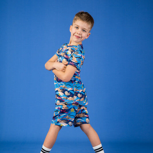 Short-sleeved t-shirt- octopus, blue