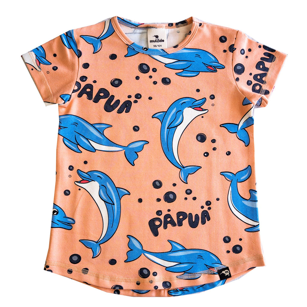 Short-sleeved t-shirt- dolphins, peach
