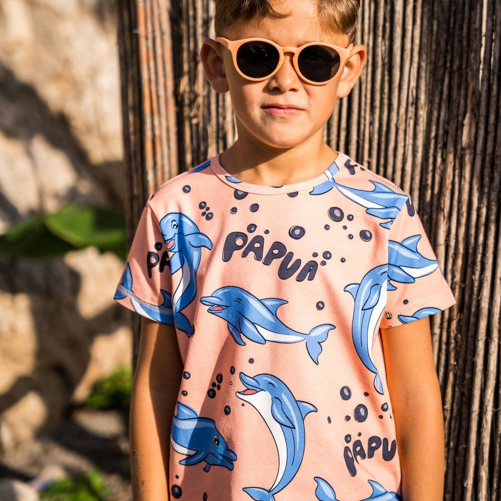 Short-sleeved t-shirt- dolphins, peach