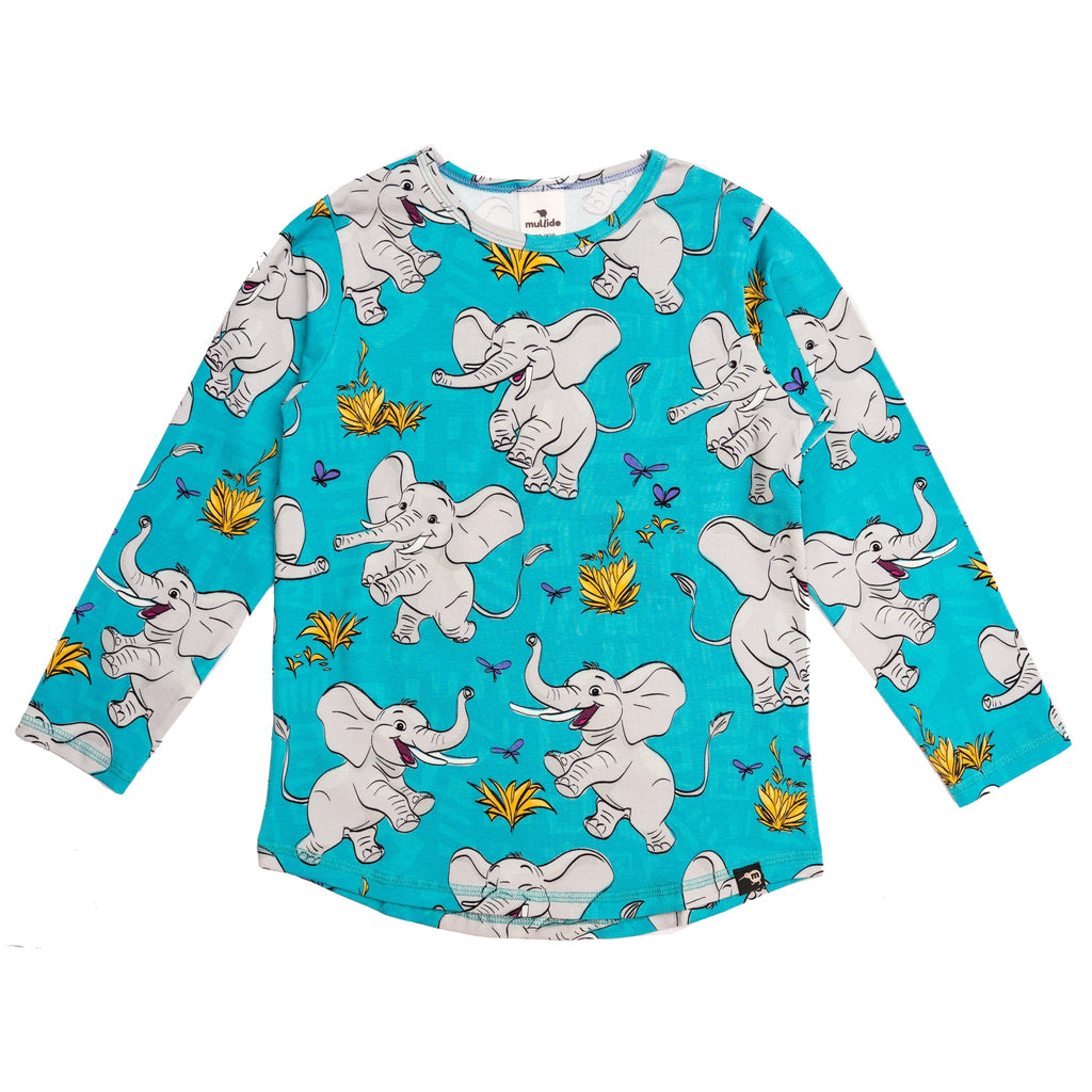 Long sleeved top- elephant, turquoise