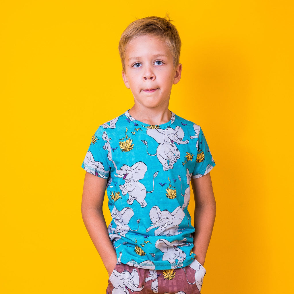 Long sleeved top- elephant, turquoise