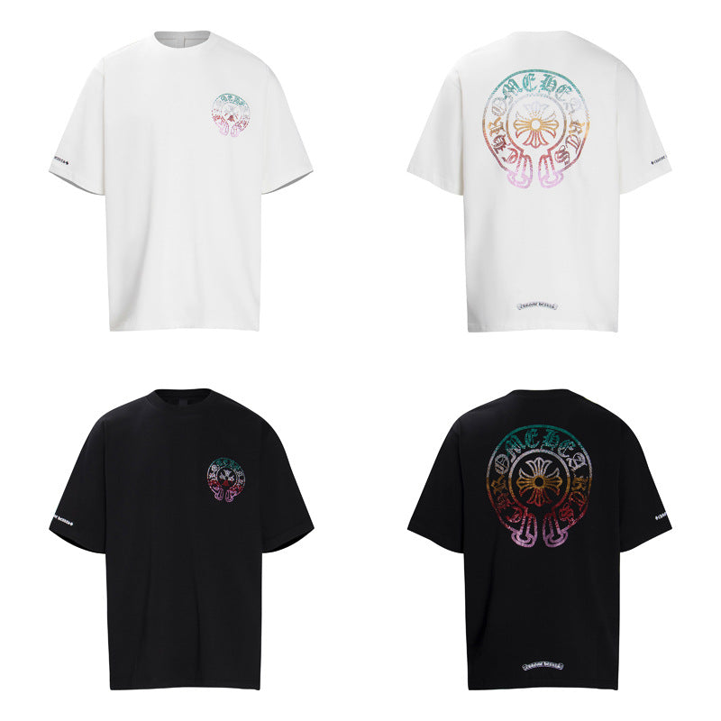 CHH Chrome Heart T Shirts Horseshoe Sanskrit Cross Color Hot Diamond Short Sleeve T-Shirt