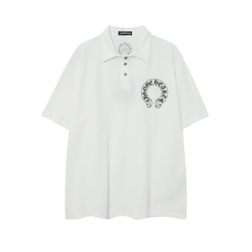 CHH Chrome Heart T Shirts Sanskrit horseshoe print polo shirt short sleeve