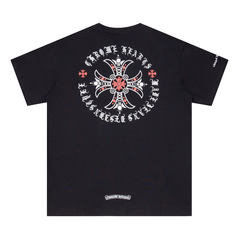 CHH Chrome Heart T Shirts Red Cross Sanskrit Letter Short Sleeve T-Shirt