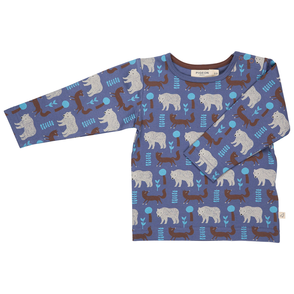 Long-sleeved t-shirt- bear & fox, blue