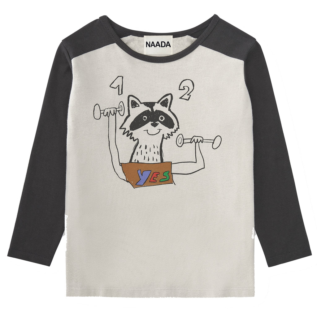 Racoon workout t-shirt: Size 2Y