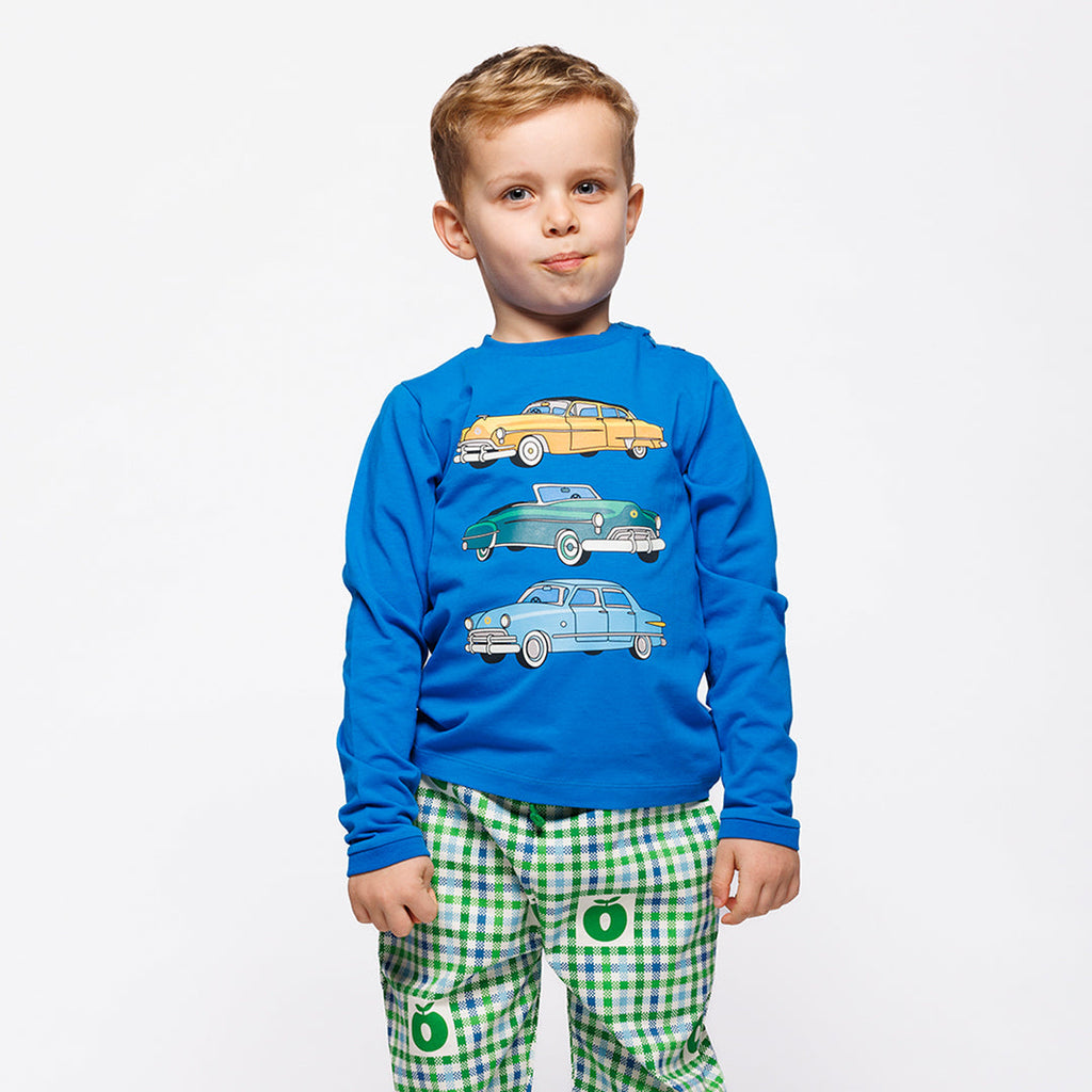 Long-sleeved t-shirt- cars, brilliant blue