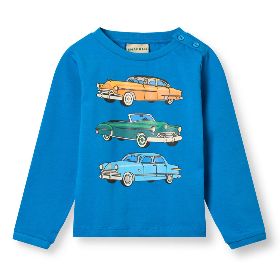 Long-sleeved t-shirt- cars, brilliant blue
