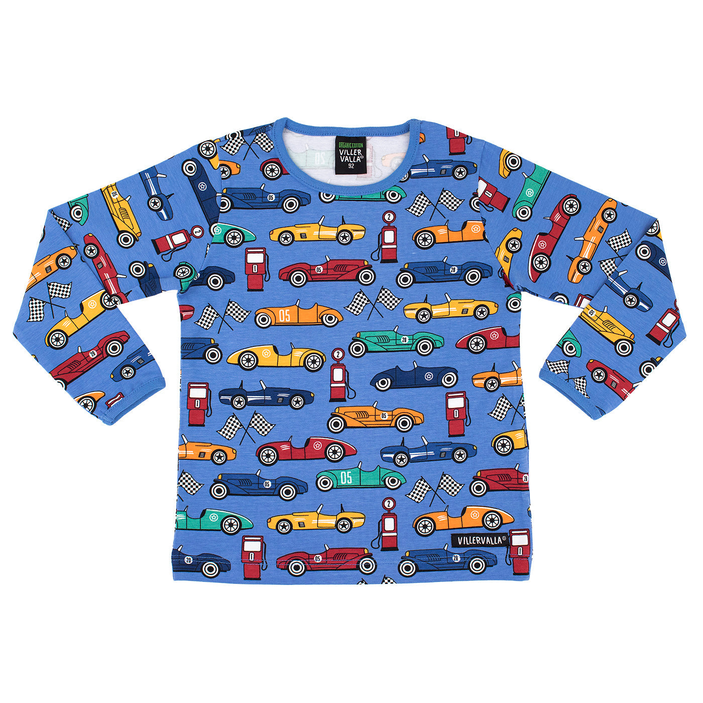 Long sleeved top- race cars, nautic blue