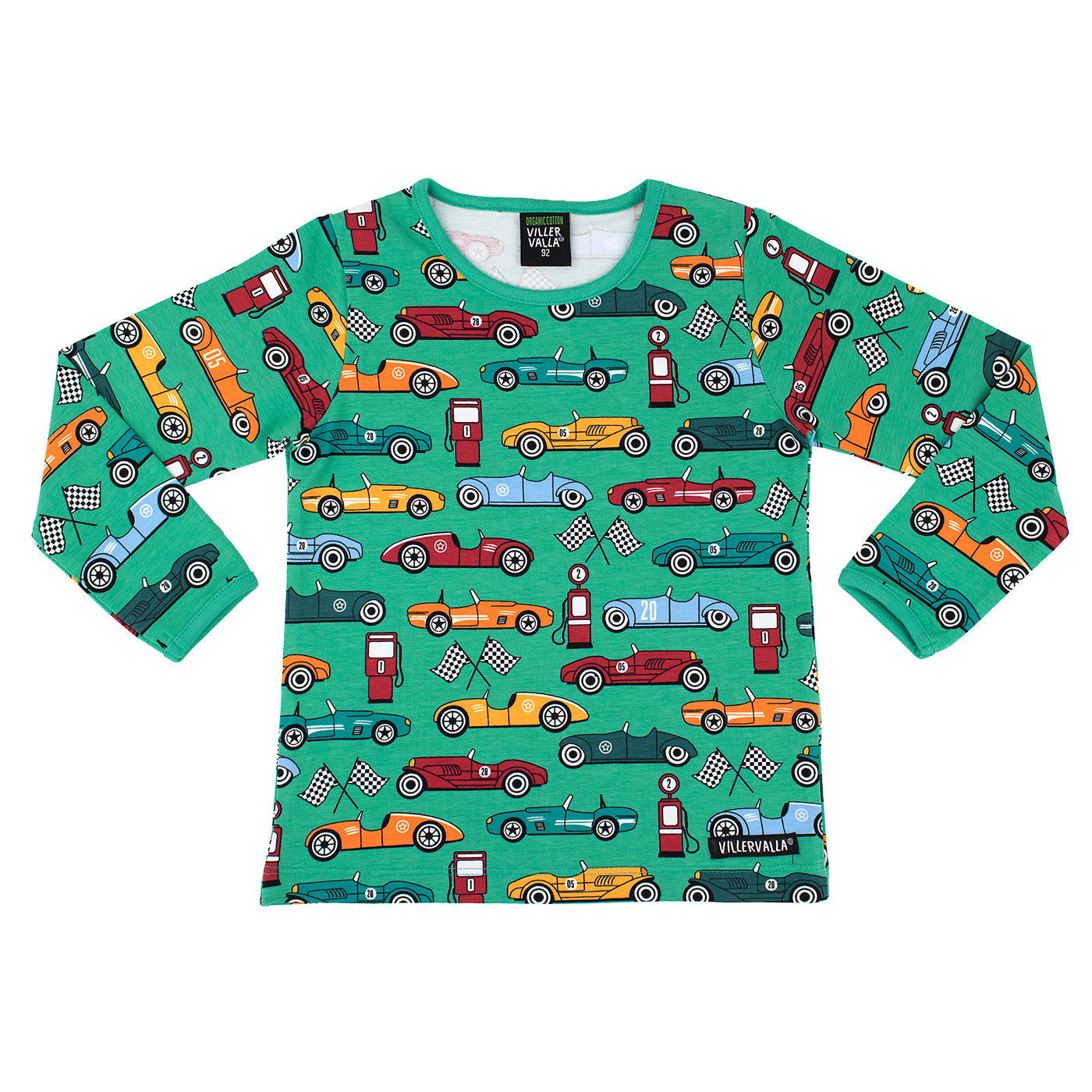 Long sleeved top- race cars, verdant green