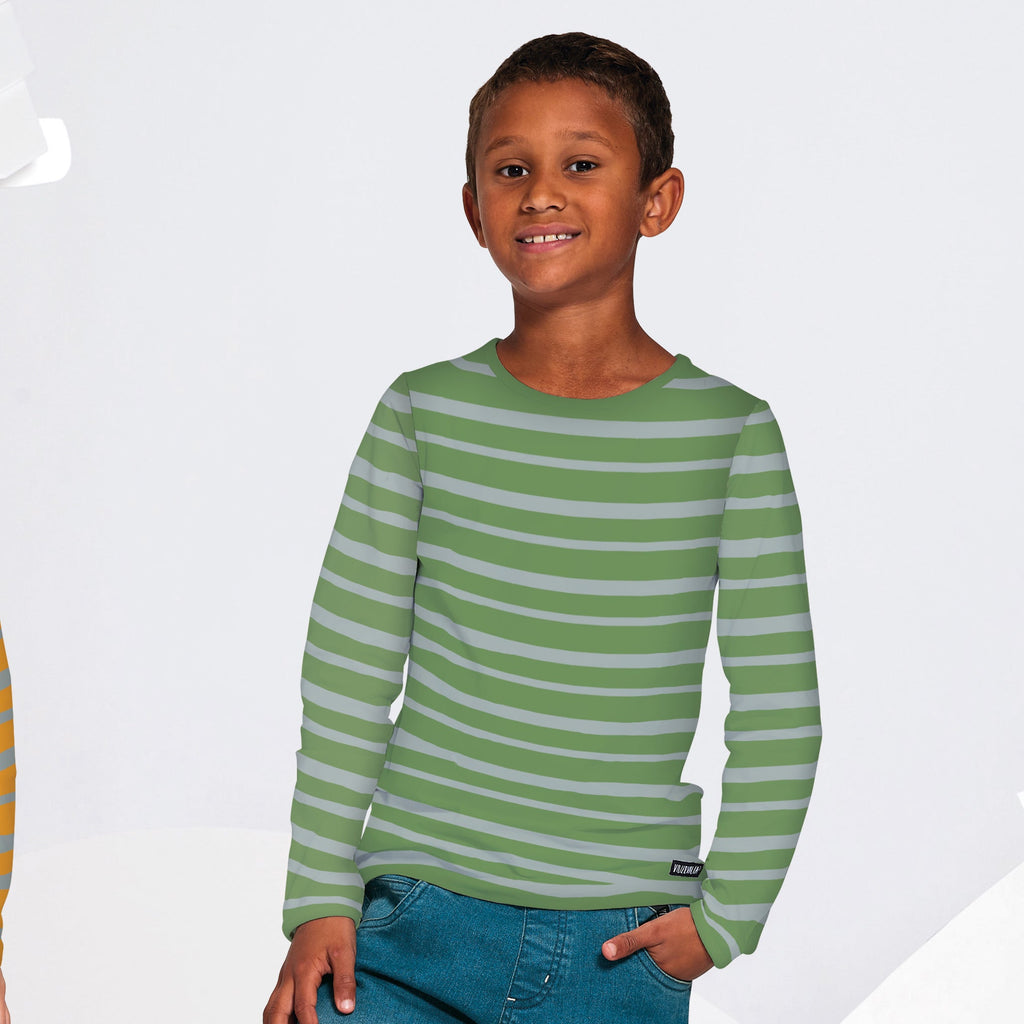 Long sleeve top- stripes, moss/fossil