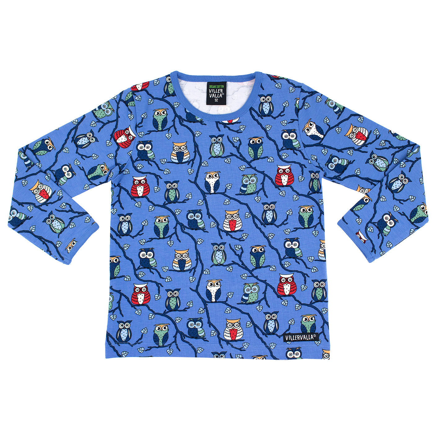 Long sleeve top- owls, nautic blue