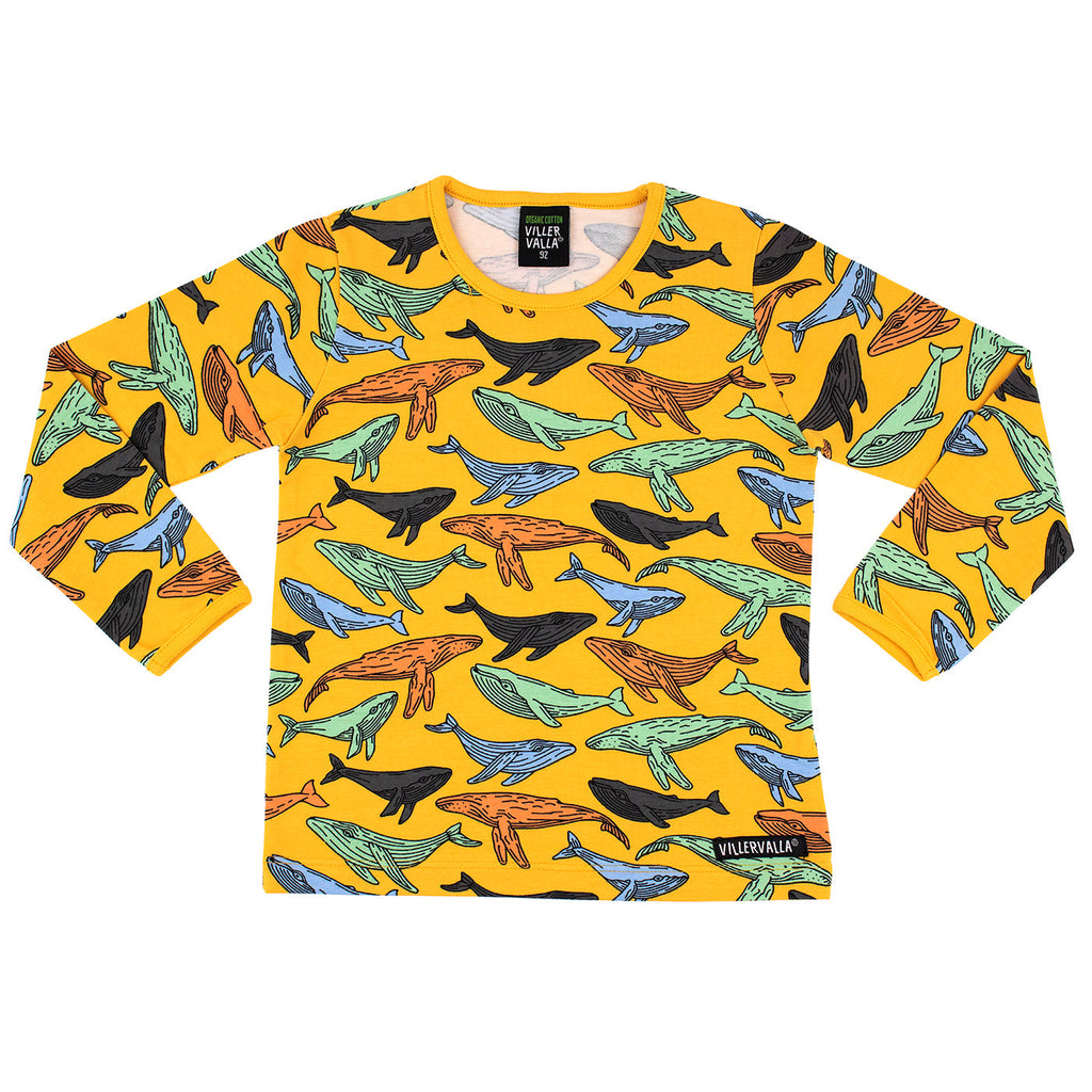 Long-sleeved t-shirt- whales, turmeric